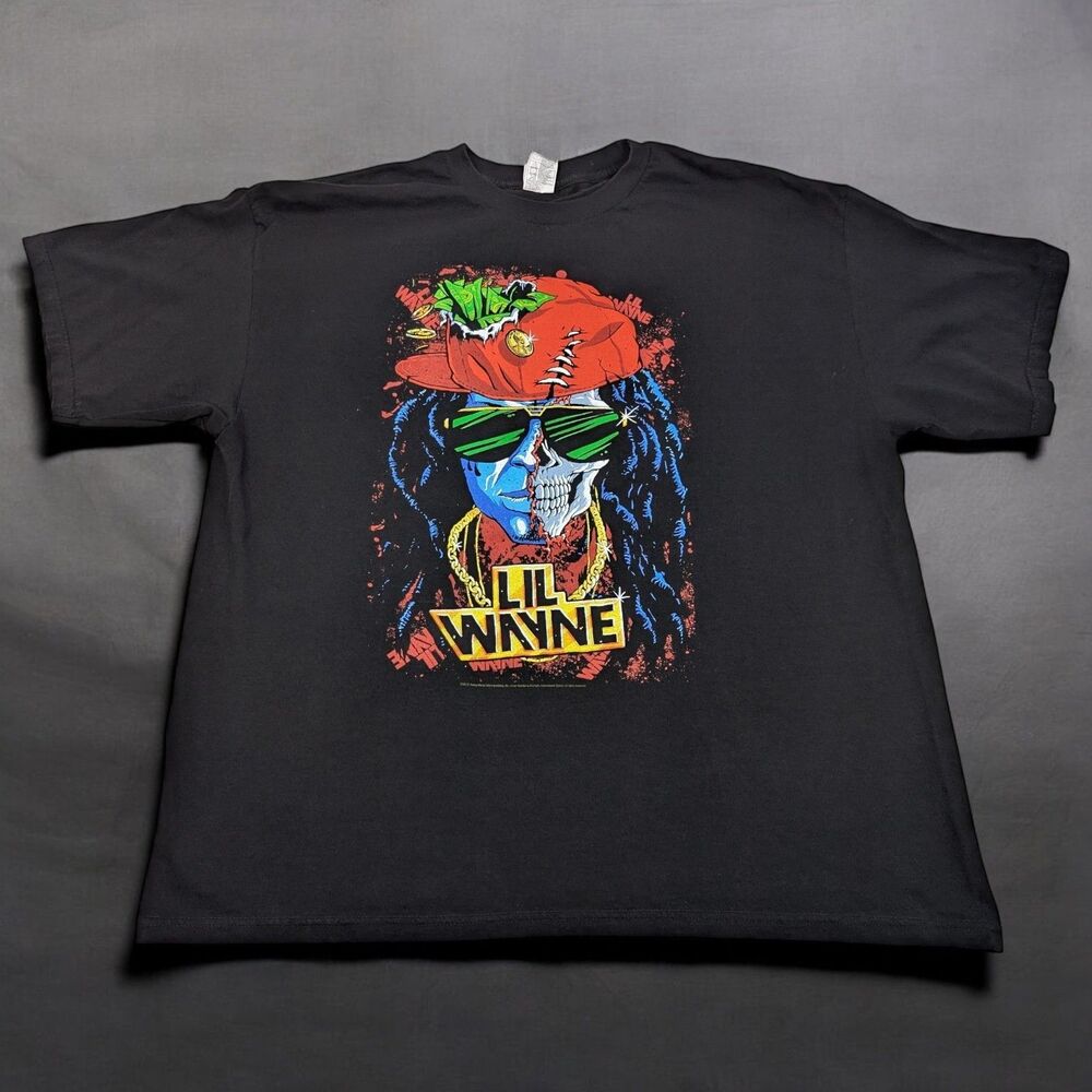 Lil Wayne Black‎ Graphic T-Shirt Rap Hip Hop Skeleton Art XXL 2013
